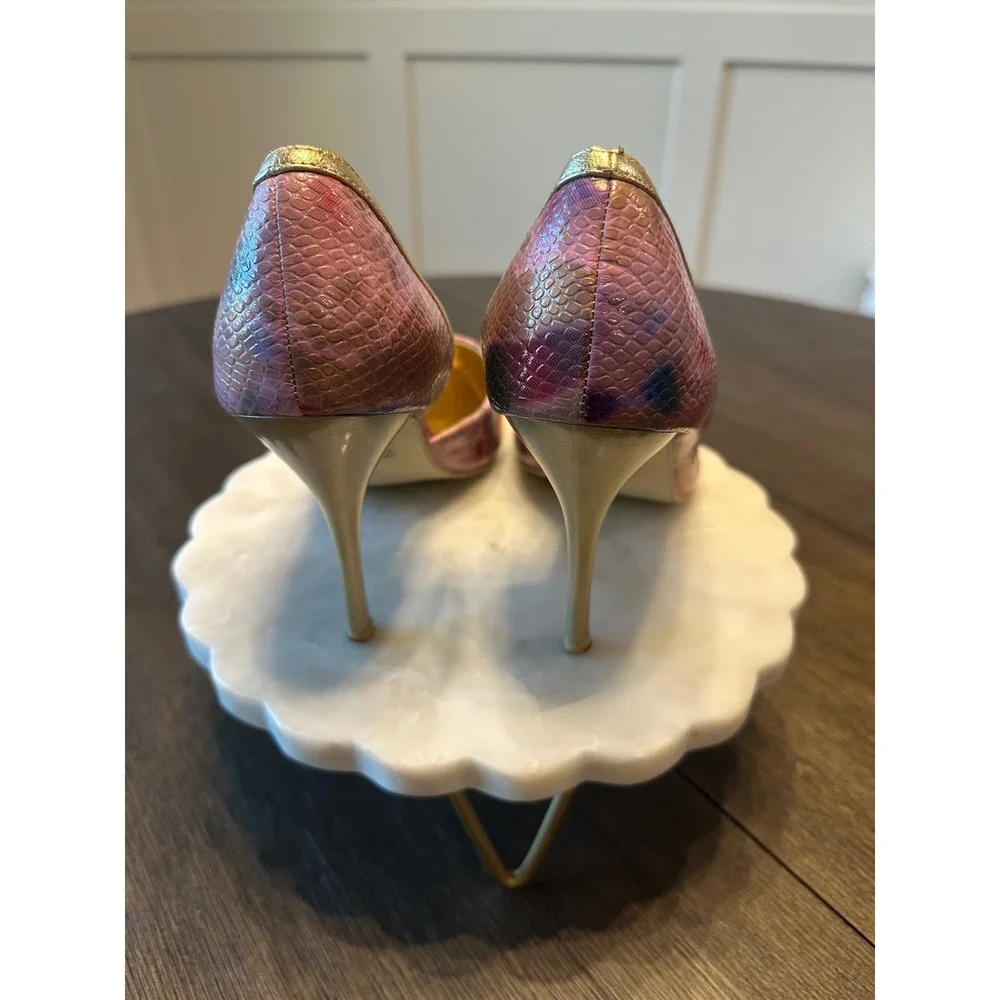 Sparkling Pink Gold Snakeskin Pointed Toe‎ Stiletto Heels Women's Size 38